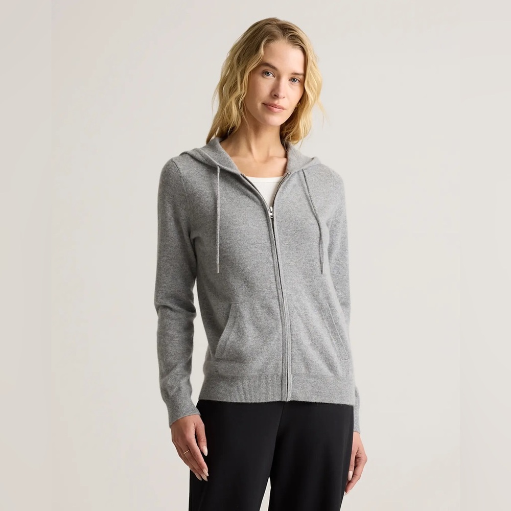 NWT Quince Mongolian Cashmere Full-Zip Hoodie in Heather Grey, Size Medium
